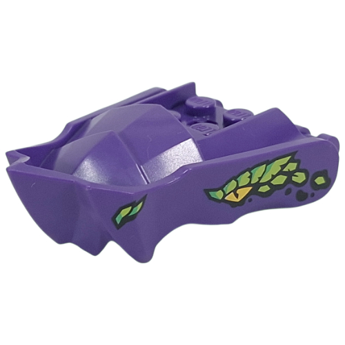 Creature Body Part, Dragon Head Lower Jaw with Pointy Chin with Yellow Eye, Lime/Green Scales Print (Dark Purple)