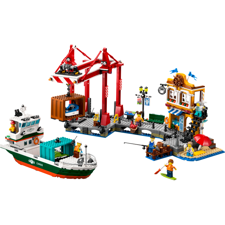 Seaside Harbor with Cargo Ship