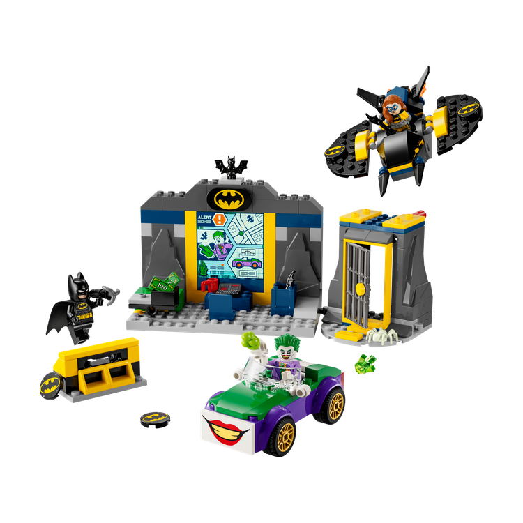 The Batcave with Batman, Batgirl and The Joker