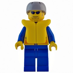 Coast Guard, Yellow Jacket with Zipper, Radio and Badge, Light Bluish Gray Helmet, Yellow Life Vest, Sunglasses