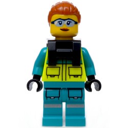 Paramedic, Vibrant Yellow Safety Vest, Dark Turquoise Legs, Dark Orange Hair, Safety Glasses