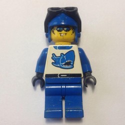Racer, Blue and White Outfit with Shark, Blue Hat with Goggles