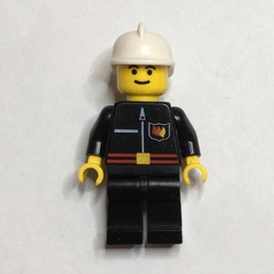 Fireman, Black Fire Jacket with Red Belt and Badge, White Helmet