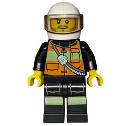 Fireman, Orange Safety Vest with Radio, White Helmet with Visor, Stubble