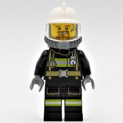 Ed, Black Fire Suit with Gauge and Straps, White Helmet, Breathing Apparatus, Airtanks, Goatee Beard