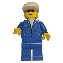 Man, Blue Jacket with Zipper, Blue Legs, White Cap, Sunglasses
