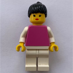 Woman, Medium Dark Pink Torso, White Legs, Black Hair