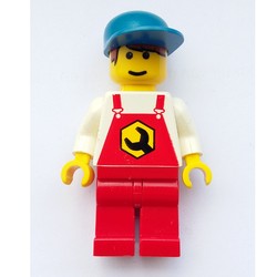 Mechanic, Red Overalls, Blue Cap, Printed Hair