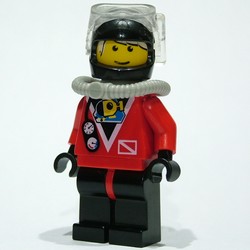 Diver, Man, Red Wetsuit, Black Helmet with Mask, Airtank, Printed White Hair