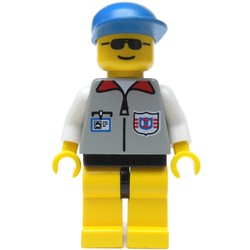 Lifeguard, Light Gray Jacket with Zipper and Badge, Blue Cap, Sunglasses