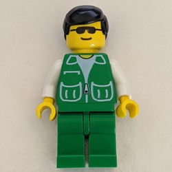 Man, Green Jacket, Green Legs, Black Hair, Sunglasses