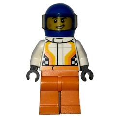 Racer, White and Orange Jumpsuit, Blue Helmet with Visor