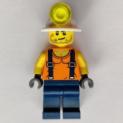 Miner, Orange Vest with Suspenders, Mining Hat, Stubble and Scar