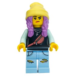 Parker L. Jackson, Black Top, Bright Light Yellow Beanie Hat, Medium Lavender Hair