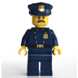Policeman, Dark Blue Suit with Large Lapels and Gold Buttons, Police Hat, Moustache