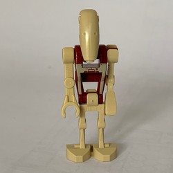 Battle Droid Security, Dark Red Torso with Tan Print and Three Red Dots, One Bent Arm, One Straight Arm