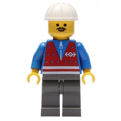 Train Worker - Red Vest, Dark Gray Legs, White Helmet, Moustache