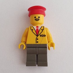Train Employee - Yellow Torso, Dark Grey Legs, Red Hat