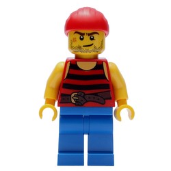 Pirate - Red/Black Stripes, Blue Legs, Red Bandana, Scar