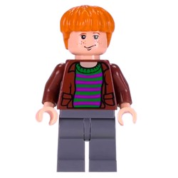 Ron Weasley, Open Reddish Brown Jacket over Striped Shirt