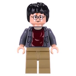 Harry Potter, Open Dark Bluish Gray Jacket over Dark Red Shirt, Dark Tan Legs