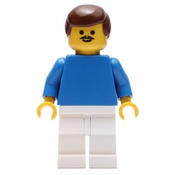 Soccer Player Blue Torso, White Legs, Brown Hair, Mustache