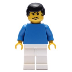 Soccer Player Blue Torso, White Legs, Black Hair, Mustache