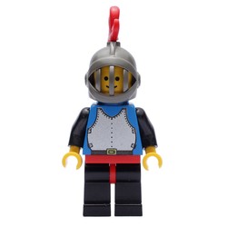 Knight (Breastplate on Blue) - Black Legs, Dark Gray Helmet, Red Plume, Plastic Cape