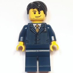 Man, Dark Blue Pinstripe Suit with Gold Tie, Black Hair