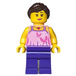 Woman, Bright Pink Halter Top with Butterflies, Dark Purple Legs