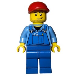 Man, Blue Overalls, Red Cap, Stubble