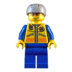 Coast Guard, Yellow Jacket with Zipper, Radio and Badge, Light Bluish Gray Helmet, Orange Sunglasses
