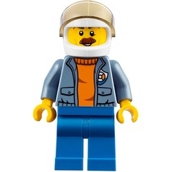 Coast Guard, Open Sand Blue Jacket with Badge over Orange Sweater, White Helmet with Visor, Moustache