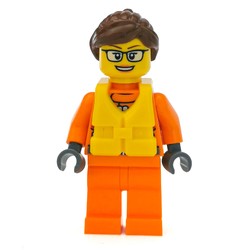 Coast Guard, Woman, Orange Jumpsuit, Yellow Life Vest, Reddish Brown Hair, Glasses