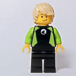 Tom, Black and Lime Wetsuit, Tan Hair
