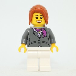 Woman, Dark Bluish Gray Jacket with Magenta Scarf, White Legs, Dark Orange Hair