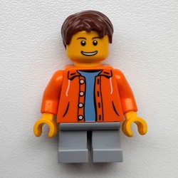 Boy, Open Orange Jacket, Short Light Bluish Gray Legs