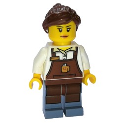 Barista, Woman, White Torso, Reddish Brown Apron, Reddish Brown Hair