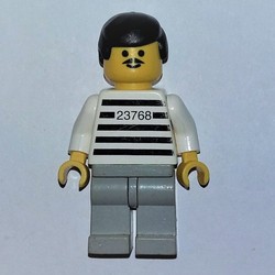 Jailbreak Joe, Prison Shirt with #23768, Light Bluish Gray Legs, Black Hair, Moustache