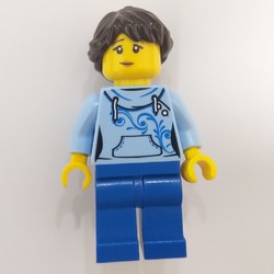 Bright Light Blue Torso, Blue Legs, Dark Brown Hair