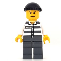 Criminal, Prison Shirt with #50380, Dark Bluish Gray Legs, Black Hat