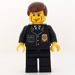 Policeman, Black Suit with Badge, Reddish Brown Hair