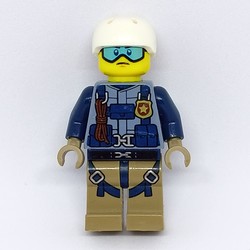 Policeman, Sand Blue Jacket with Badge, Rope, and Straps, White Helmet, Blue Goggles