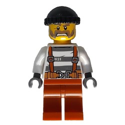 Criminal, Prison Shirt with Suspenders and Belt, Black Hat, Beard