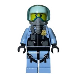 Policeman, Pilot, Black Vest with Badge and Pouches, White Helmet with Visor, Breathing Apparatus