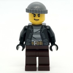 Criminal, Open Black Jacket over Prison Shirt, Dark Brown Legs, Dark Bluish Gray Hat