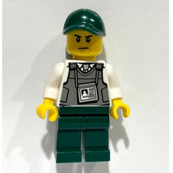 Security Guard, Dark Bluish Gray Vest with ID Badge, Dark Green Cap