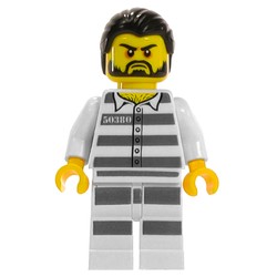 Criminal, Prison Shirt with #50380, White Legs with Prison Stripes, Black Hair, Beard