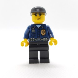 Policeman, Dark Blue Shirt with Radio and Badge, Black Legs, Black Cap