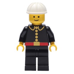 Fireman, Classic, Black Fire Jacket with Red Belt and Buttons, White Hard Hat